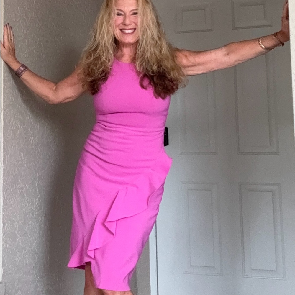 Jax Black Label Fuchsia Asymmetrical Ruffle Dress GORGEOUS